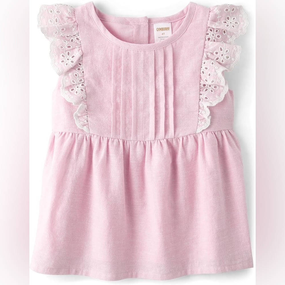 GYMBOREE Girls’‎ Pink Flutter Sleeve Eyelet Lace Linen Blend Blouse Size 6